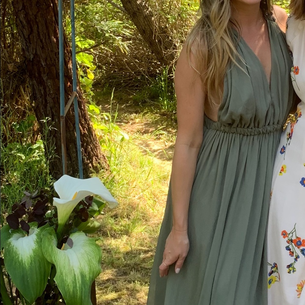Sage green maxi/boho dress with crocheted back